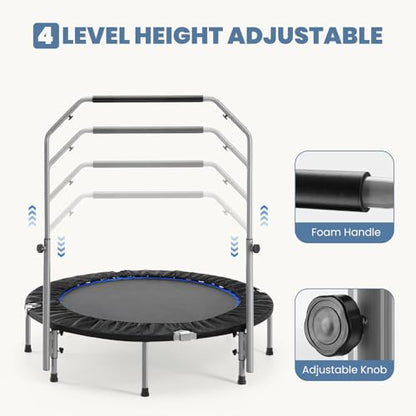 Trampoline, Portable Foldable Trampoline in-Home Mini Rebounder, Exercise Trampoline for Adults, 40" Max Load 330lbs (40" Black Adjustable Foam Handle)