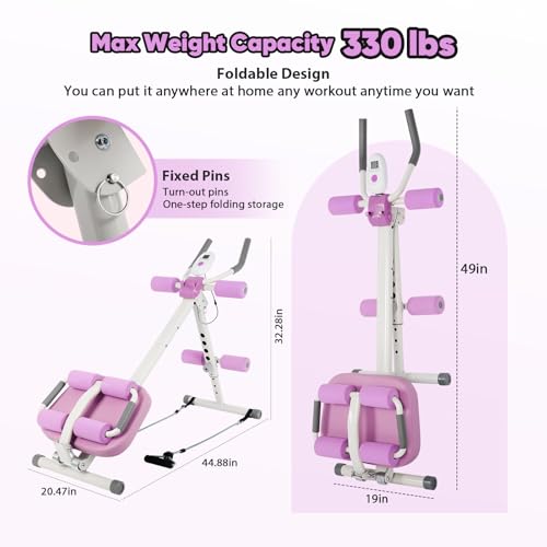 FAHKNS 6 in 1 Adjustable Ab Trainer Machine, Multi-Functional Ab Workout Equipment for Home Gym, Sit Up Exercise and Strength Training (Purple)