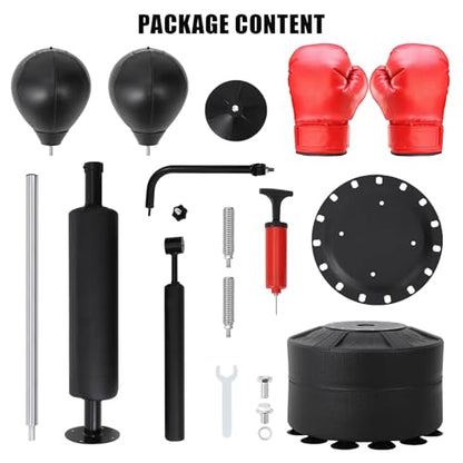 3-in-1 Freestanding Boxing Speed Trainer Set – Adjustable Height Punching Bag, Dual Speed Balls, 360° Bounce Spinning Bar, Gloves Included – Home Gym Equipment for Adults