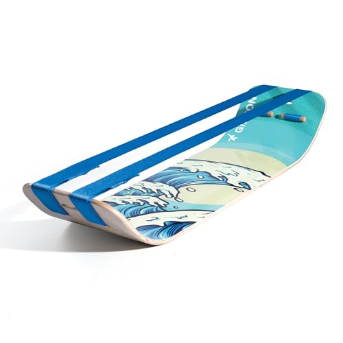GIBBON SlackBoard - GiBoard Balance Board - Gift for Kids & Adults - 1 & 2 Line Options - Slackline Balance Trainer for Core Workouts, Standing Desk Exercise, Home Gym, Yoga & More - color: Waves Plus - 2 Line