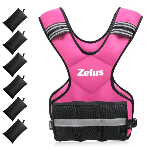 ZELUS Weighted Vest for Men and Women | 4-10lb/11-20lb/20-32lb Vest with 6 Ironsand Weights for Home Workouts | Adjustable Body Weight Vest Exercise Set for Cardio and Strength Training - color: Pink, size: 20-32 lb.