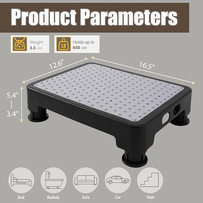 CHIKILLA Adjustable Step Stool for High Beds Cars, 650lb Heavy Duty Bed Step for Elderly, Non-Slip Mobility Platform for Bathtub, Kitchen, SUV, 4 Height Levels 3.4-5.4" Portable Stair Assist, Black