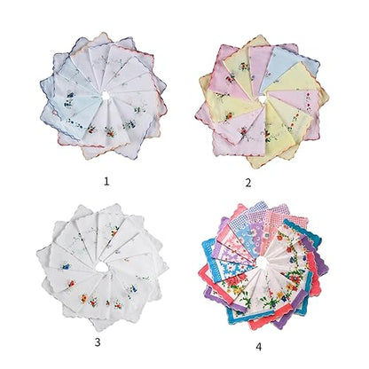 Stylish Picot Pocket Handkerchief Ladies Floral Hankies 12x12inch Large Bandana High Absorbency Pocket Towel Sweat Towels