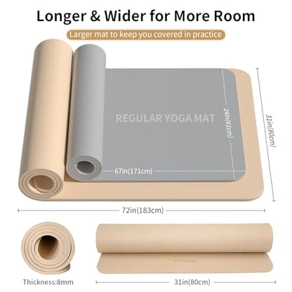 Extra Wide & Thick 8mm Yoga Mat, 72"x31.5" - color: Milk Coffee
