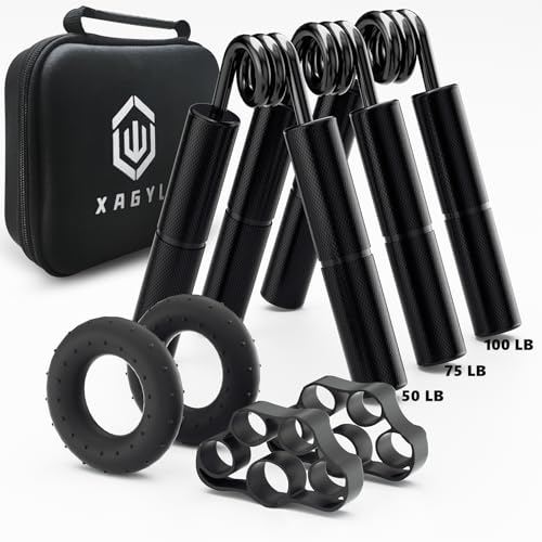 Professional Hand Grip Strengthener Trainer Kit, 50-175LB Metal Hand Gripper with 2 Finger Stretcher & 2 Grip Ring Wrist Foream Strengthener Exercise Workout Trainer for Pro Beginner Professionals