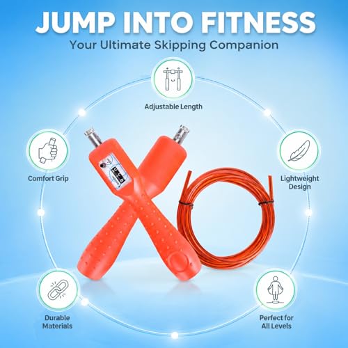 Count Rope Skipping, Red Steel Wire Bearing Jump Rope with Digital Counter, Lightweight Fitness Skipping Rope - Durable Indoor Outdoor Exercise Tool for Adults and Students