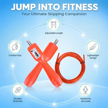 Count Rope Skipping, Red Steel Wire Bearing Jump Rope with Digital Counter, Lightweight Fitness Skipping Rope - Durable Indoor Outdoor Exercise Tool for Adults and Students