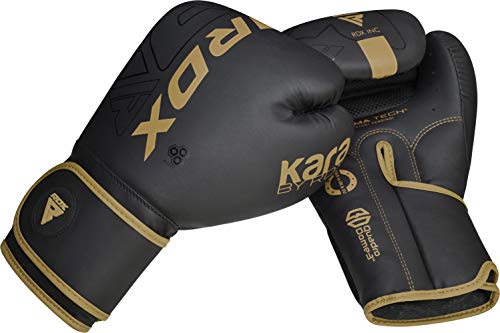 RDX Boxing Gloves, Pro Training Sparring, Maya Hide Leather, Muay Thai MMA Kickboxing, Men Women Adult, Heavy Punching Bag Focus Mitts Pads Workout, Ventilated Palm, Multi Layered, 8 10 12 14 16 18 Oz - color: GOLDEN, size: 14 OZ