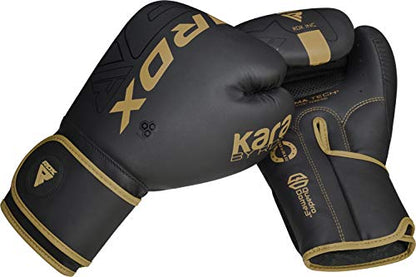 RDX Boxing Gloves, Pro Training Sparring, Maya Hide Leather, Muay Thai MMA Kickboxing, Men Women Adult, Heavy Punching Bag Focus Mitts Pads Workout, Ventilated Palm, Multi Layered, 8 10 12 14 16 18 Oz - color: GOLDEN, size: 14 OZ