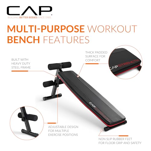 CAP Barbell Sit Up Bench – Adjustable Decline Ab Bench for Home Gym – Multi-Purpose Slant Board for Core Strength, Sit-Ups, and Full-Body Workouts