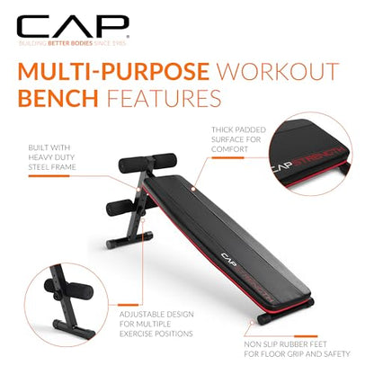 CAP Barbell Sit Up Bench – Adjustable Decline Ab Bench for Home Gym – Multi-Purpose Slant Board for Core Strength, Sit-Ups, and Full-Body Workouts