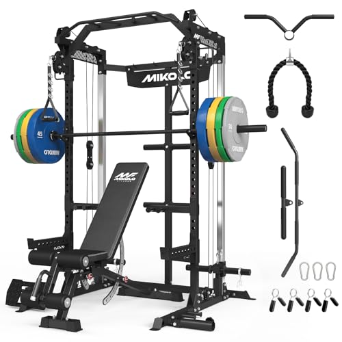 Mikolo Power Cage, 2000LB Power Rack with Independent Dual Pulley System, Multi-Function Home Gym Workout Machine for Cable Crossover and Squat - color: Black, size: 230LB Colored Package