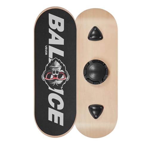 VEVOR Balance Board, 2-in-1 Wobble Board Trainer for Adults, Premium Wooden Balance Training Equipment, with Roller, Magnetic Stoppers, Storage Rack, for Core Workouts, Surf Trainer & Physical Therapy - size: 28 inch