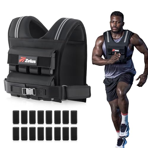 ZELUS Weighted Vest Men, 23lbs/36lbs/45lbs Adjustable Weight Vest with 10/16/20 removable Iron Weights and Reflective Strips, No-Bounce Design for Strength Training, Running, HIIT & Calisthenics - size: 36LB