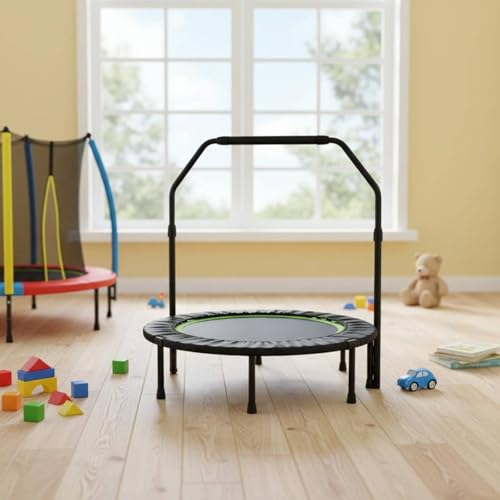 Trampoline Handrail Universal Fit Adjustable Trampoline Handle Cushioned Handle Rebounder Bar for Kids, Beginners, Home Gym