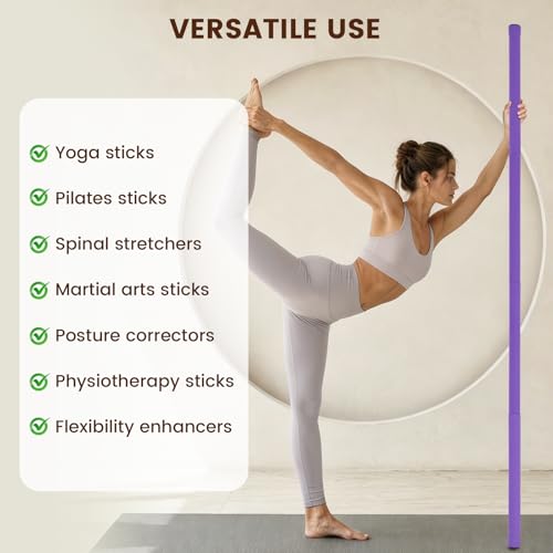 Yoga Stick, Upgraded 5ft Sturdy Steel Mobility Stick with 3 Adjustable Lengths, Versatile Exercise Stick with Non-Slip Foam Handles for Stretching, Fitness, Posture Correction, Physical Therapy
