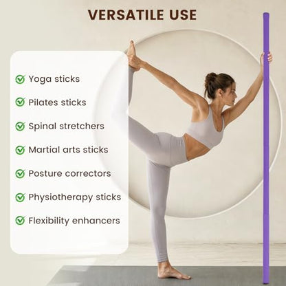 Yoga Stick, Upgraded 5ft Sturdy Steel Mobility Stick with 3 Adjustable Lengths, Versatile Exercise Stick with Non-Slip Foam Handles for Stretching, Fitness, Posture Correction, Physical Therapy