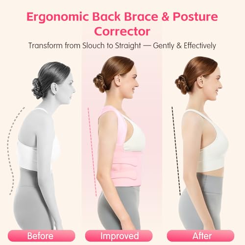 Posture Corrector for Women & Men, Adjustable Back Brace with Shoulder Straightener & Lumbar Support for Upper & Lower Back Pain Relief, Spine Support, Hunchback & Scoliosis, Pink, Small