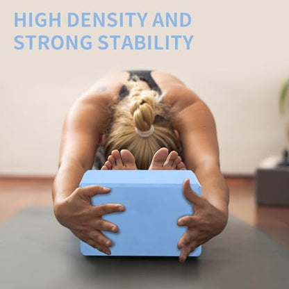 Yoga Block 2 Pack 9"x6"x3", Sturdy Yoga Foam Blocks, High Density & Non Slip Surface for Pilates & Stretching, Fitness Accessories for Stability & Balance