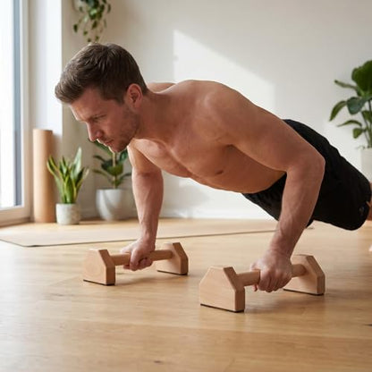 Push Up Bars – 2 PCS Wooden Pushup Handles with Non-Slip Base, 30CM Parallettes Bars for Calisthenics Equipment, Push Up Bar for Floor Strength Training, Handstand Bars, Perfect Pushup Stands for Home Workout