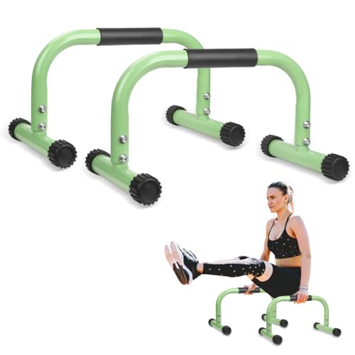 AmazeFan Parallettes Bars, Push Up Bars Strength Training For Handstands, Full Planche & Dips, Calisthenic, Gymnastic, [16.6x10x10in] Push Up Stands Handle for Floor Workouts Calisthenics Equipment - color: Green