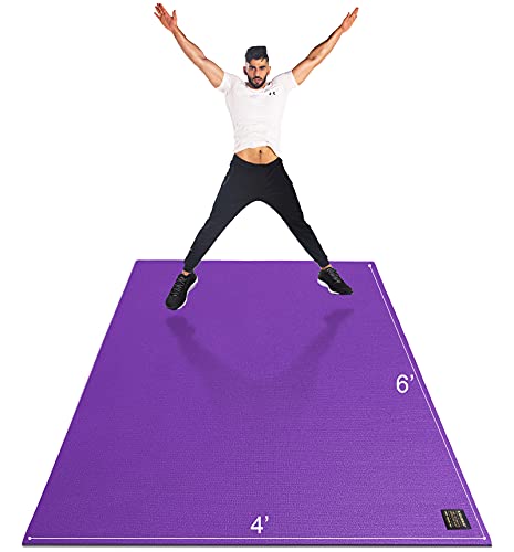 GXMMAT Large Exercise Mat 6'x4'/6'x5'/6'x6'(7mm), Thick Workout Mats for Home Gym Flooring, Extra Wide Non-Slip Durable Cardio Mat, Shoe Friendly, Perfect for Plyo, MMA, Jump Rope, Weights, Fitness - color: Purple Grey, size: 6*4 FT