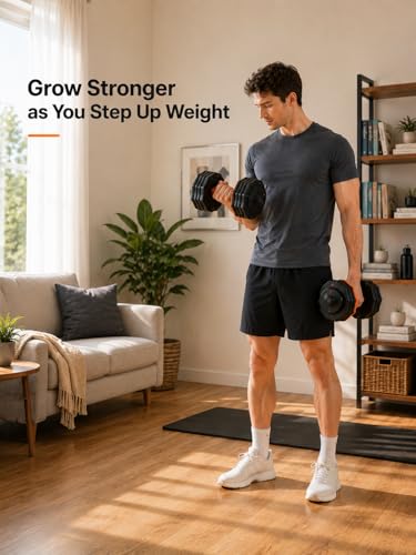 FEIERDUN Adjustable Dumbbell Set, Weight Set for Home Gym, 5/10-in-1 Free Weight Adjustable Dumbbells, Single Hand Twist Adjust with Non-Slip Handles, 90% Space Saving Strength Training for both Men&Women - color: 10 Weight Settings - 55 LB/Pair (110 LB T