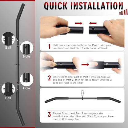 39.7'' LAT Pulldown Bar with Full Rotation, Lat Pulldown Attachments for Pulley Cable Machine,Curl Tricep Press Down Bar with Rubber Handle for Gym,Strength Workout