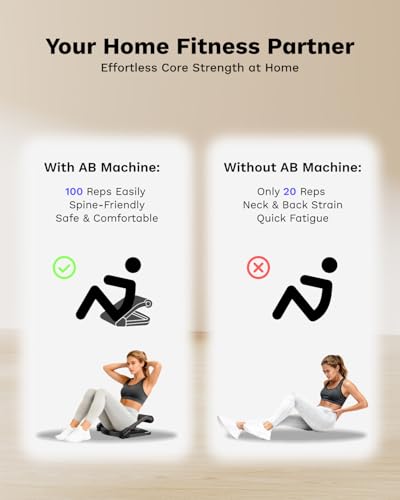 AIRHOP Ab Machine for Stomach Workout, Abs Workout Equipment for Sit Up Exercise, 4-Speed Adjustable Ab Trainer Machine with Automatic Rebound, Home Gym Abdominal Exercise Equipment for All Ages