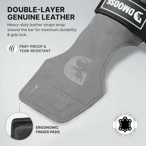 DMoose Fitness Weight Lifting Hooks (Pair) for Deadlifts, Pull Ups, Rows & Shrugs - Anti-Rip Nylon Strap Hand Grips with Thick Wrist Padding - Heavy Duty Wrist Straps for Weightlifting & Gym Workouts - color: Gray Lifting Grip