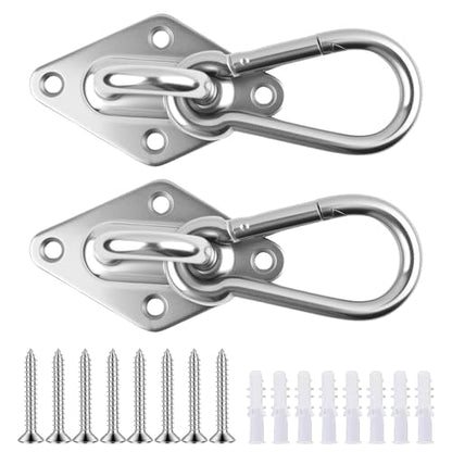 2Pack M10 Hammock Hanging Kit, Heavy Duty Stainless Steel Pad Eye Hooks with Snap Hook, for Porch Swing Punching Bag Ceiling Wall Mount, 1000Lbs Capacity Indoor Outdoor Hardware with Screws Anchors