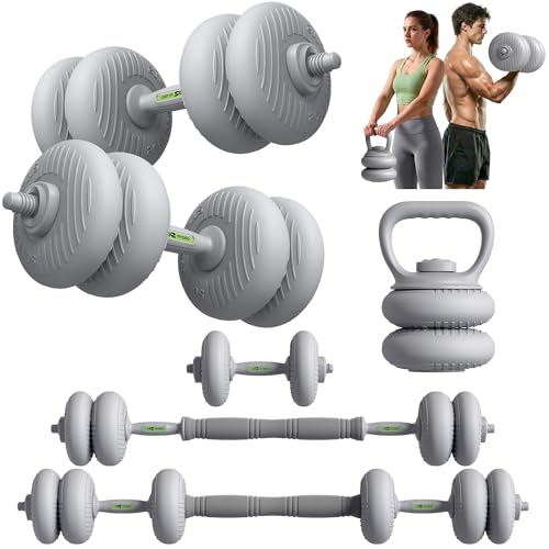 RYGEO Adjustable Dumbbell Set 22lb/44lb/66lb/80lbs Free Weights and Connector, Convert to Barbell, Kettlebells, All Floor Friendly Soft-shell Dumbbells, Home Gym Fitness for Men Women - color: 44LB
