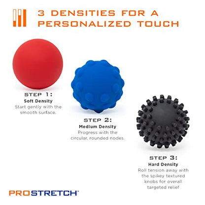ProStretch Trio, 3 Density Massage Balls for Myofascial Release, Trigger Points, Plantar Fasciitis, and Muscle Knots, Set of 3