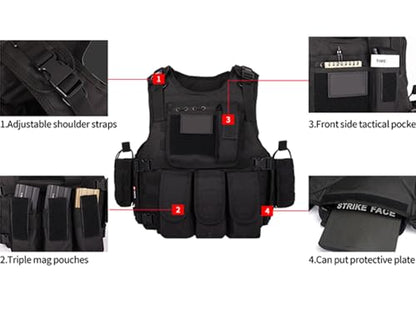 Adjustable Airsoft Vest for Outdoor Sports & Role-Playing Games, Lightweight Protective Gear with Multiple Pouches