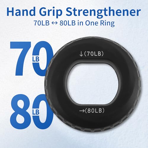 Hand Grip Strengthener, Fingers Exerciser - Silicone Rings for Muscle Training Sports Rock Climbing Finger Rehabilitation,6 Resistance Levels - color: Black(70/80LB)with Box