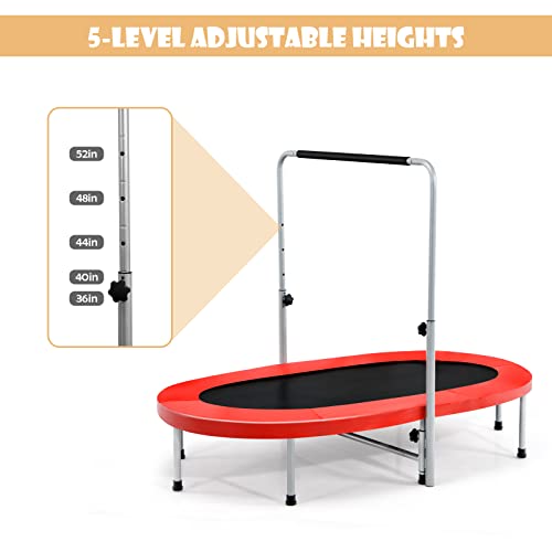 Giantex Mini Trampoline, 2 Persons Foldable Fitness Trampoline w/ 5 Levels Height Adjustable Handle, Max Load 330LBS, Indoor Oval Rebounder Exercise Trampoline for Adult, Kid, Enjoy Parent-child Time - color: Red