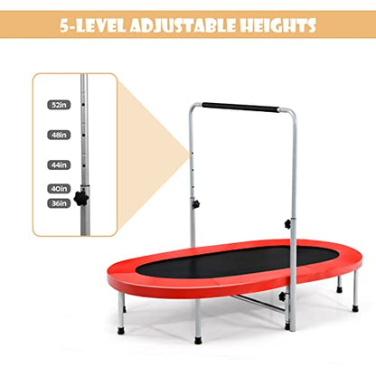 Giantex Mini Trampoline, 2 Persons Foldable Fitness Trampoline w/ 5 Levels Height Adjustable Handle, Max Load 330LBS, Indoor Oval Rebounder Exercise Trampoline for Adult, Kid, Enjoy Parent-child Time - color: Red