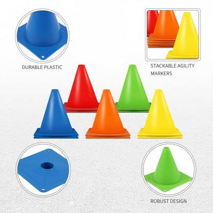 Sports Training Cones Set of 10, Stackable Agility Markers for Soccer Basketball Skating Drills, Durable Plastic Field Equipment (Set of 10) - size: 7.87 x 7.87 x 7.09"