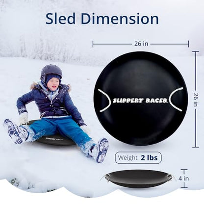 Slippery Racer ProDisc 26 Inch Heavy Duty Aluminum Iron Alloy Metal Kids Winter Saucer Snow Sled with Dual Riveted Soft Grip Rope Handles