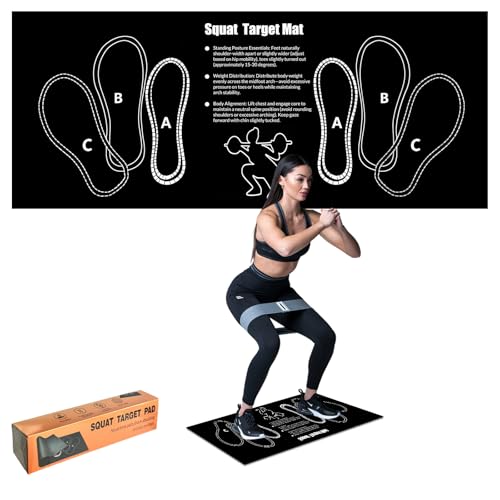 Squat Mat with Foot Position Guide, Anti-Slip Squat Target Mat for Home Gym, Leg, Glute and Ab Workouts, Lightweight Rollable Exercise Mat, 31.5" x 13.78" - color: black