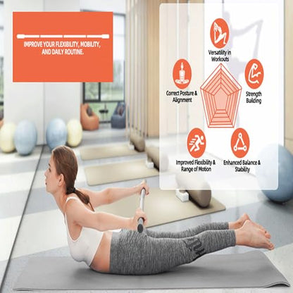 Brrnoo Yoga Bar, Multifunctional Stretching Stick for Flexibility and Mobility, with 4 Steel Bars and 2 Non Slip Handles, for Yoga, Pilates, Fitness and Balance Training