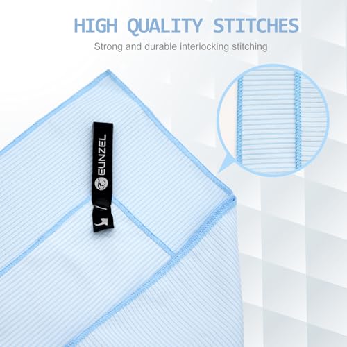 Eunzel Quick Dry Camping Towel, Microfibre Ribbed Towel Travel Towel 3 Sizes 1 Pack Fast Drying Towel Set for Camping, Beach, Gym, Sports, Yoga & Swimming Pool, Blue