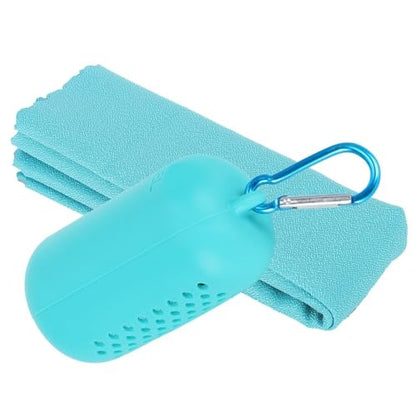 Microfiber Cooling Towel with Silicone Case Breathable and Absorbent Quick-Dry Sport Towel for Gym, Running & Travel(Blue) - color: Blue