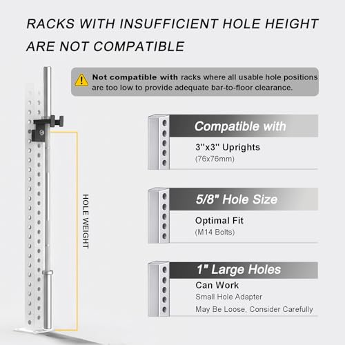 Barbell Holder for 2x2 & 3x3 Power Racks, No Drilling Required – Heavy-Duty Steel Barbell Storage Rack with Protective Padding, Fits 5/8''-1'' Holes – Secure & Space-Saving Gym Equipment Organizer