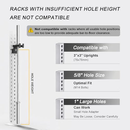 Barbell Holder for 2x2 & 3x3 Power Racks, No Drilling Required – Heavy-Duty Steel Barbell Storage Rack with Protective Padding, Fits 5/8''-1'' Holes – Secure & Space-Saving Gym Equipment Organizer