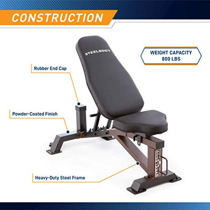 Steelbody Deluxe Utility Weight Bench for Home Gym Weightlifting and Strength Training - color: Grizzly Brown - Adjustable