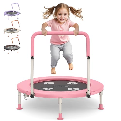 BCAN BT1 36'' Toddler Trampoline, ASTM Certified-Foldable Mini Trampolines for Kids Ages 1-6, Adjustable Handle, Safety Pad & Foldable Legs, Baby Trampoline Indoor/Garden, Gift for Boy and Girl - color: Pink
