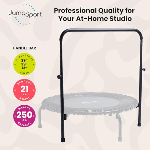 JumpSport Quick-Release Handle Bar Accessory for Trampoline Rebounders | Fits Only 44" Diameter | Quick Installation & Storage | 10 Adjustable Heights | Trampoline Not Included