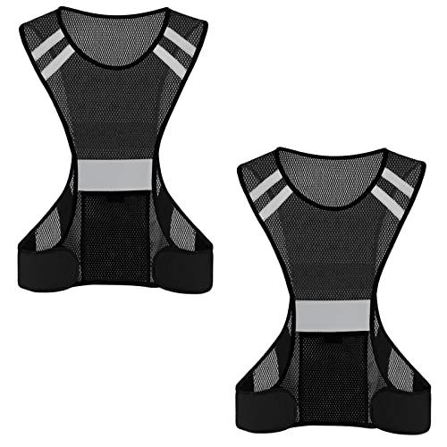 TCCFCCT Reflective Running Vest, High Visibility Running Gear with Large Pocket - color: 2 Pack Mesh Black