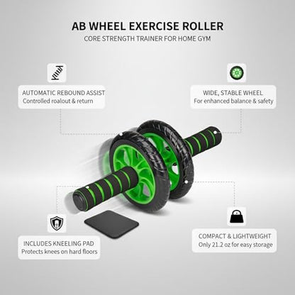 Ab Roller Wheel with Kneeling Pad - Core Strength Trainer for Home Gym & Office Workouts